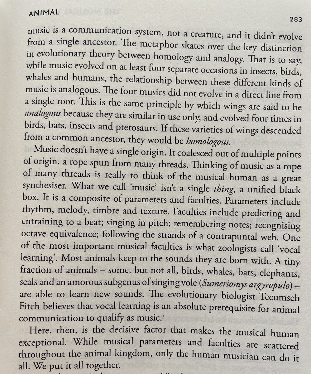 MrNeibauer's tweet photo. “Thinking of music as a rope of many threads is really to think of the musical human as a great synthesiser. What we call 'music' isn't a single thing, a unified black box. It is a composite of parameters and faculties. #TheMusicalHuman https://t.co/awGTbveLkO