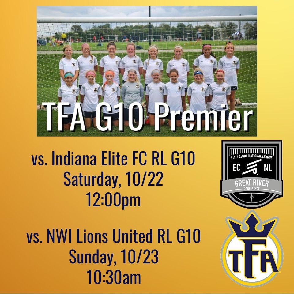 TFA_Cincinnati's tweet photo. #TFAG09Premier and #TFAG10Premier continue their ECNL Regional League season this weekend!

Saturday vs. Indiana Elite FC
Sunday vs. NWI Lions United 

Good Luck teams! https://t.co/B3BqB4VAyY