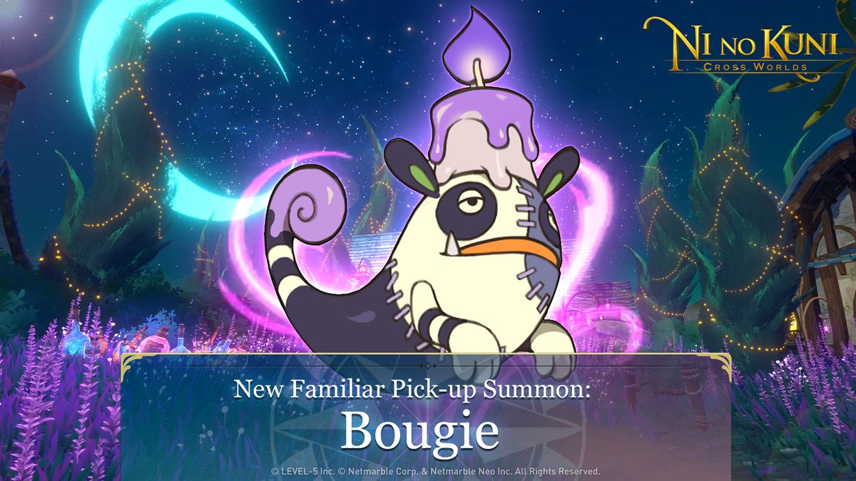 Have you met one of the newest familiars to join Ni no Kuni: Cross Worlds? The dark type Bougie is here to bring some spooky energy to your team. Download Ni no Kuni: Cross Worlds and add them to your squad! mar.by/ninokunicw1