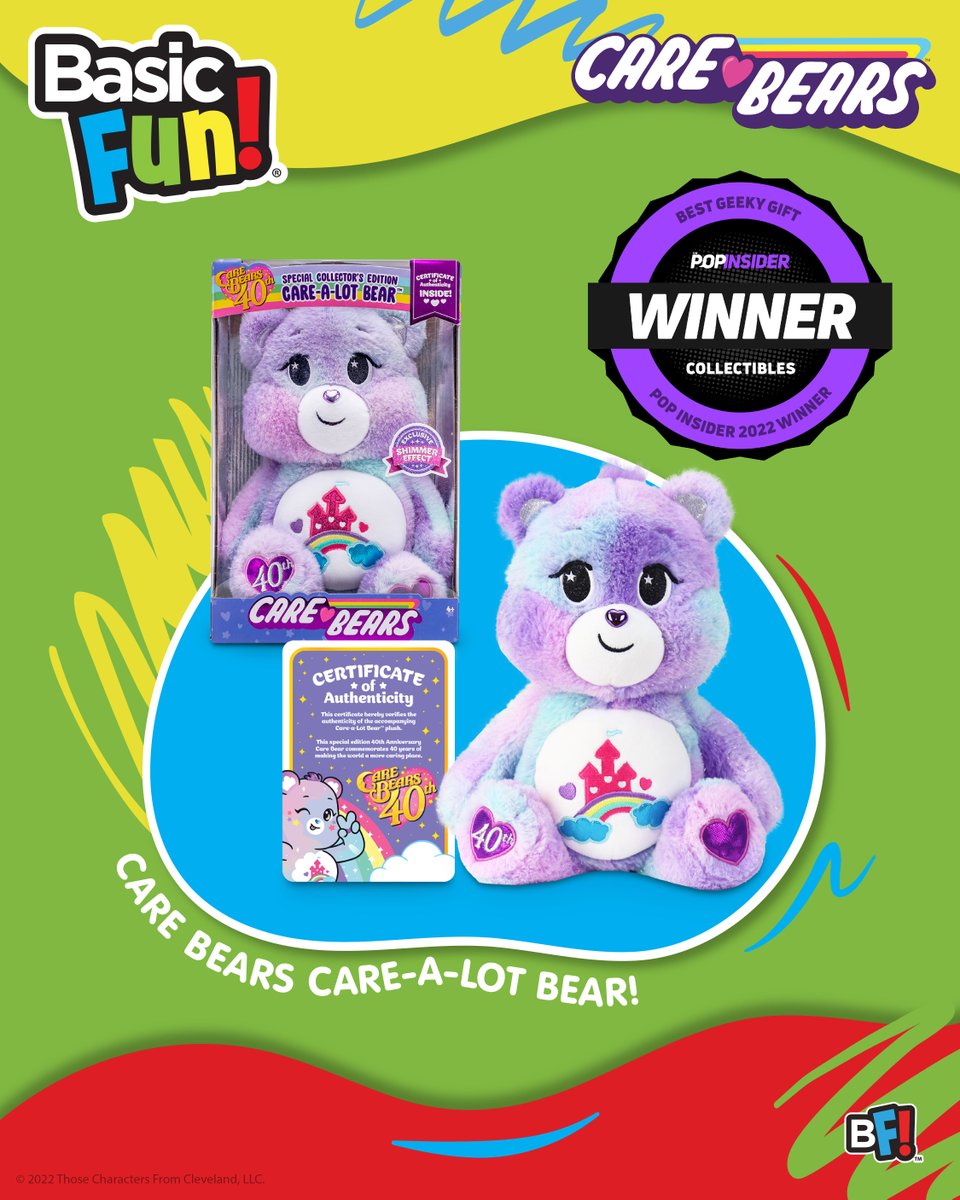 We are proud to announce that Care Bears 40th Anniversary Care-a-Lot Bear has been chosen as a Best Gift: Collectibles for @thepopinsider's 2022 Holiday Gift Guide! thepopinsider.com/holiday-gift-g… #BasicFunToys #HolidayGiftGuide #ThePopInsider #CareBears #Toys