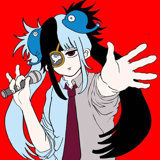 バケツ塗りに 素材をはりはりしました。 可愛いキャラクターです キャラクターデザインの センスが個性的で あっと思わされました せっかくなので、バケツ塗りバージョンも貰ってください 眼帯のをぬりわすれてしまった