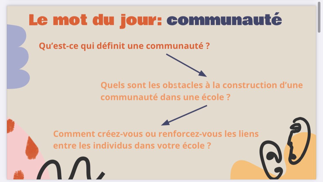 CarineBouton's tweet photo. Réflexion: mot du jour/mot du mois. Il s’agit de « communauté ». Qu’est-ce qui définit une communauté? Quels rapports entre la communauté &amp; les individus qui la composent? Comment développer le sentiment d’appartenance? @fredatlanta @edith_aubin #MLFInclure @Mlf_america https://t.co/5vA0pUXb03