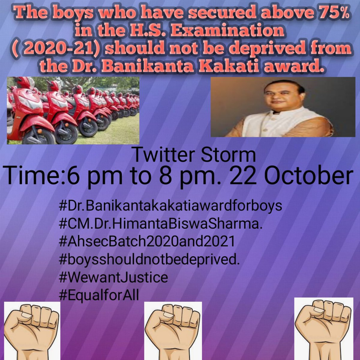 DekaRajkhowa's tweet photo. himantabiswasharma @ranojpeguassam @EduMinOfIndia @CMOfficeAssam @mygovassam
Why discrimination on the Batch of 2020 boys who have got the 75% in HS final but not in the list of beneficiary of Scooty scheme of govt of Assam? #Thisisnotgood #assamgovt https://t.co/Hh6opyRQlc