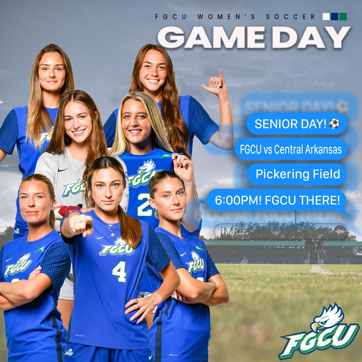 FGCU_WSoccer's tweet photo. SENIOR DAY!!

🆚Central Arkansas
⌚6 p.m. (Arrive Early)
🏟Pickering Field
📍Fort Myers, Fla.
⬜White Out
📊https://t.co/lRcGu5BJJP
📺https://t.co/vF3E4qEqC8

#WingsUp 🤙🦅⚽ https://t.co/z8stp4QyhB