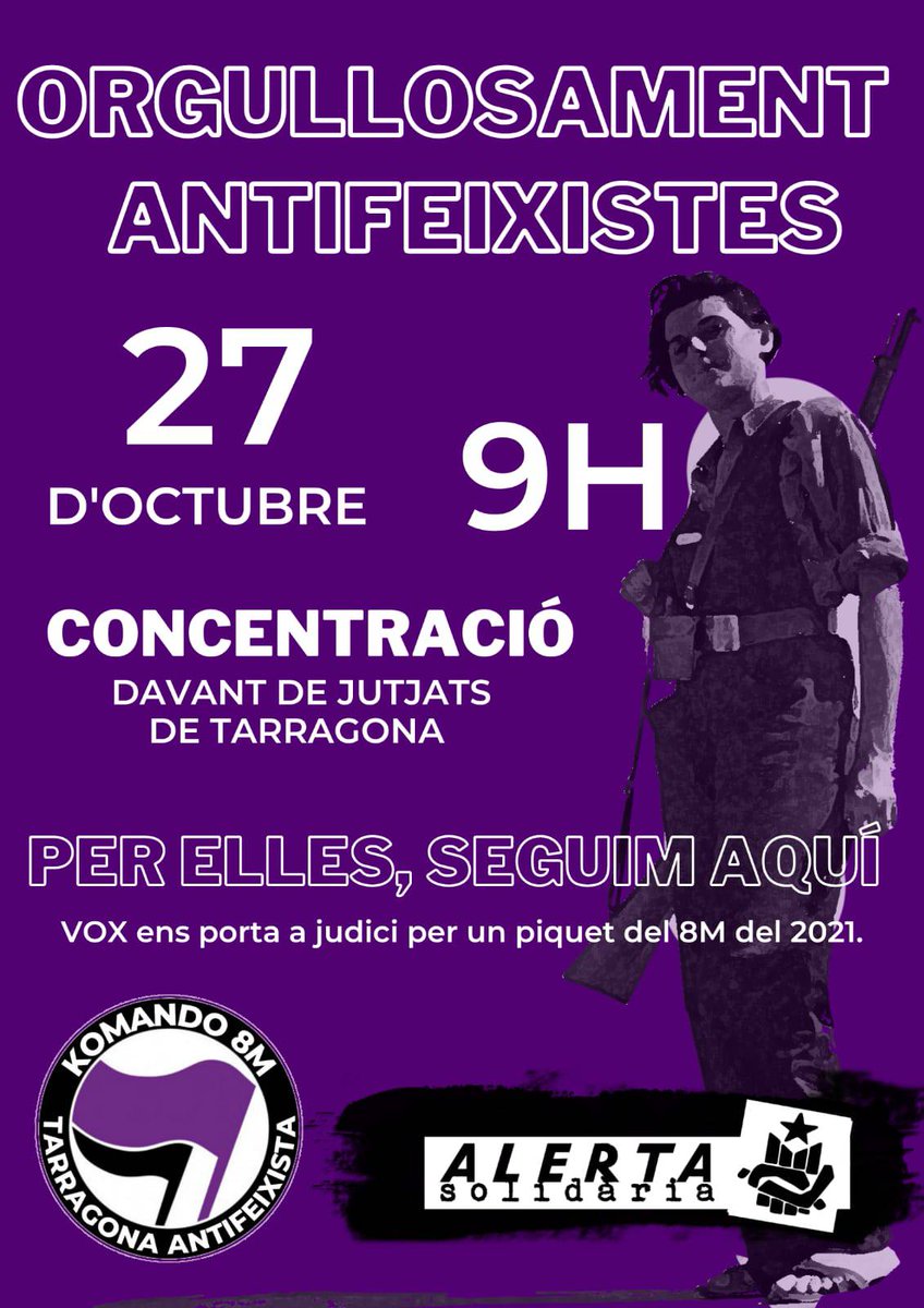 CauDeLlunesAftr's tweet photo. Des del Komando 8M Antifeixista de Tarragona volem fer públic que VOX Tarragona ha denunciat a dues feministes en el marc de les accions de vaga contra la seva seu el 8 de març de 2021. https://t.co/WrmX0wsHNi