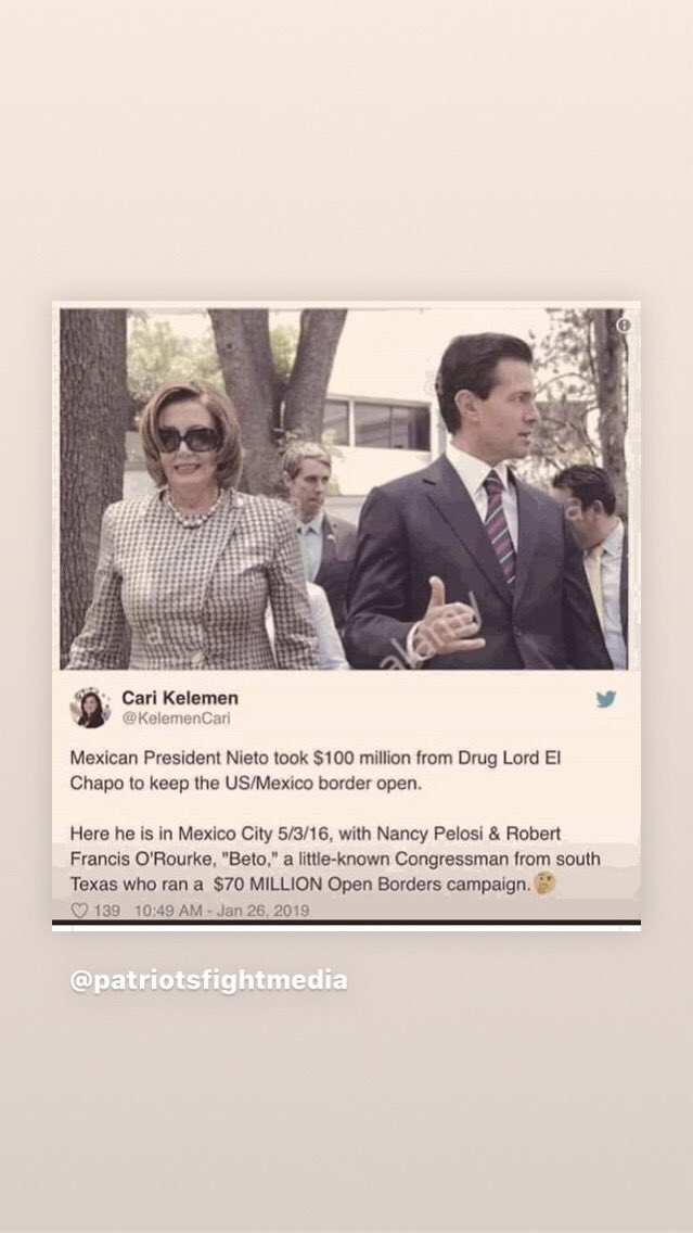 Candace67360622's tweet photo. This is outrageous President Nieto and Nancy PELOSI take $100 thousand a month from the DRUG CARTEL “ to keep the Southern Boarder open. Crooked, CROOKED, Crooked! https://t.co/PlLVE6olmI