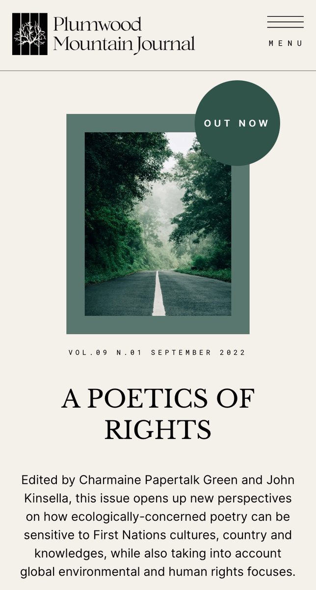 Anna_Selby's tweet photo. Loving the slow reveal of this poem by @verafibisan in the new issue of @plmwdmountain edited by Charmaine Papertalk Green &amp; John Kinsella with a focus on the intersections between environmentalism, human rights &amp; Indigenous rights issues #bluehumanties #ecopoetry #blueextinction https://t.co/HlWCGhB0U1