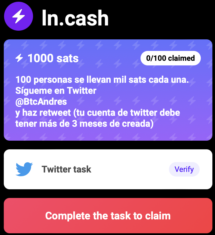 BtcAndres's tweet photo. 100 personas se llevan mil sats cada una. Sígueme en Twitter 
@BtcAndres
y haz retweet a este tweet (tu cuenta de twitter debe tener más de 3 meses de creada). Click al siguiente link para llevarte tus sats: https://t.co/IfgknYFuct https://t.co/cssujb3ZmK