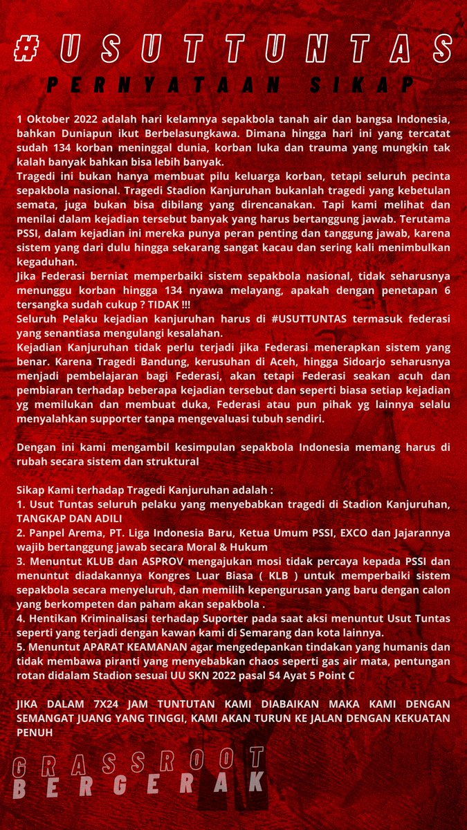 GR_Bergerak's tweet photo. Selamat Malam Kawan Kawan Seperjuangan. Jadikan Momentum ini sebagai awal dari kebangkitan Sepakbola Tanah Air. https://t.co/Qk12VyETlv
