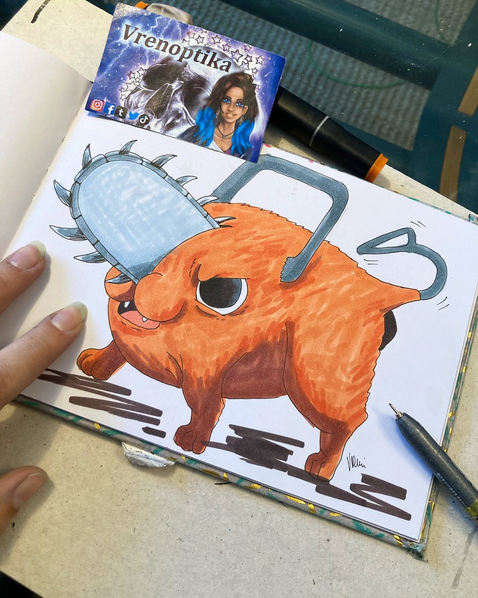 Inktober 
Day 21: BAD DOG
Cards on the table.
EVERYBODY WANTS A POCHITA IN HIS LIFE. I adore this little guy so much. 
~ 30 min

#inktober #inktober2022 #inktoberBaddog #inktoberprompts #inktober22 #Baddog #pochita #chainsawman #pochitachainsawman #markerart #sketch #vrenoptika