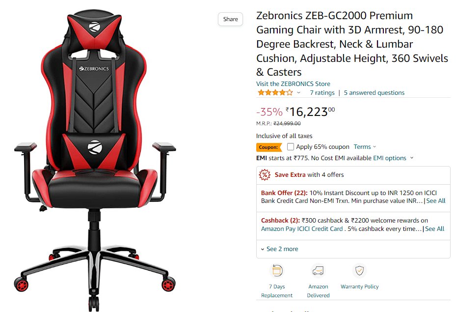 StealDeal5's tweet photo. Zebronics ZEB-GC2000 Premium Gaming Chair 

✨₹5678 (Apply 65% coupon)

Buy: https://t.co/udpYwEsij6 https://t.co/5RYbIQS7ew