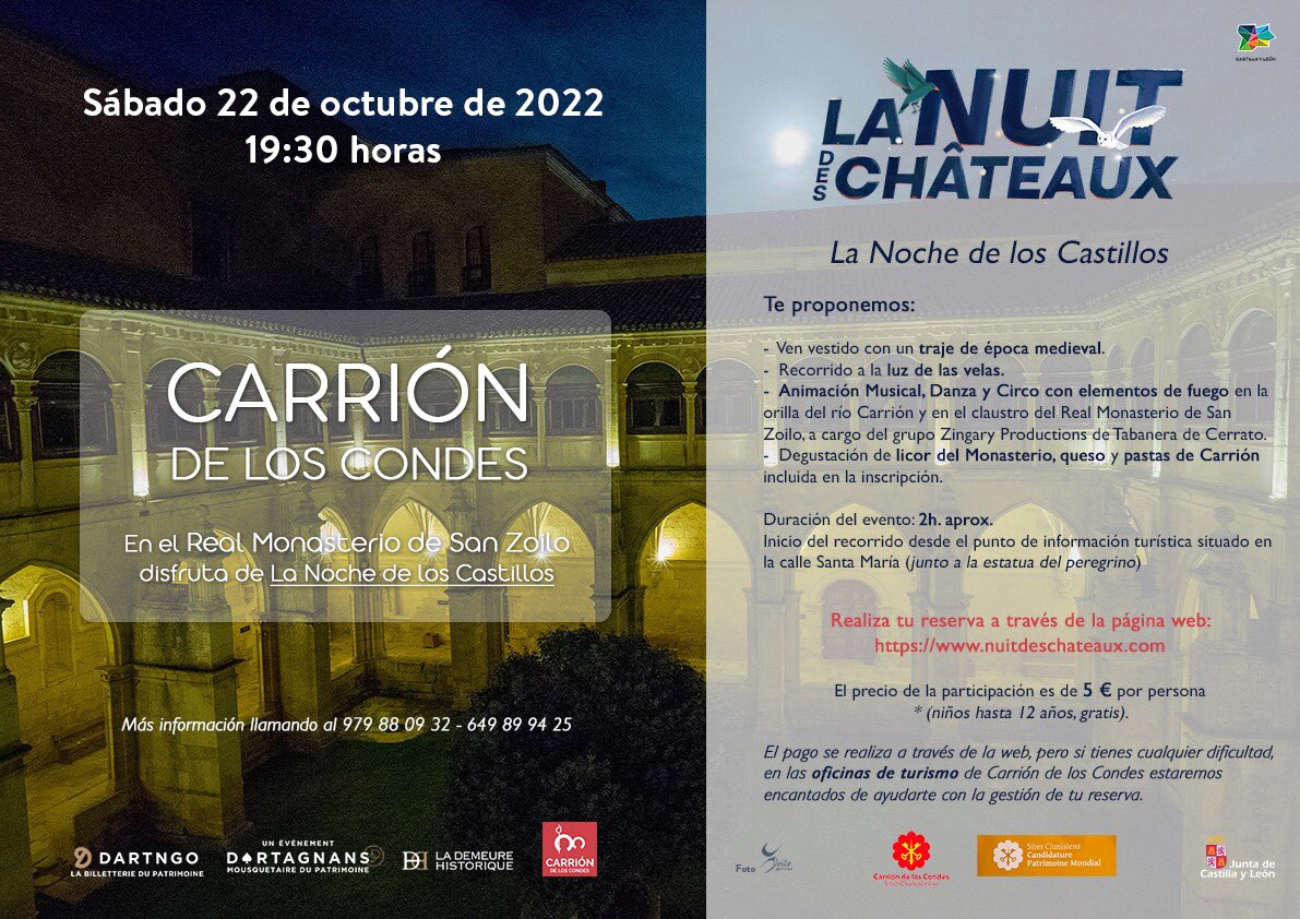 Os esperamos en #lanuitdeschâteaux a las 19:30h en la oficina de turismo de <a href="/carrionayto/">Carrión de los Condes</a> #nochedelasvelas #patrimoniovivo <a href="/NuitdesChateaux/">Nuit des Châteaux</a> <a href="/patrimoniojcyl/">Patrimonio Castilla y León</a> <a href="/PalenciaAgenda/">Agenda Provincial de Palencia</a> <a href="/SitesClunisiens/">Sites Clunisiens</a> <a href="/IbericaCluny/">Cluny Ibérica</a> <a href="/san_zoilo/">Monasterio San Zoilo</a>