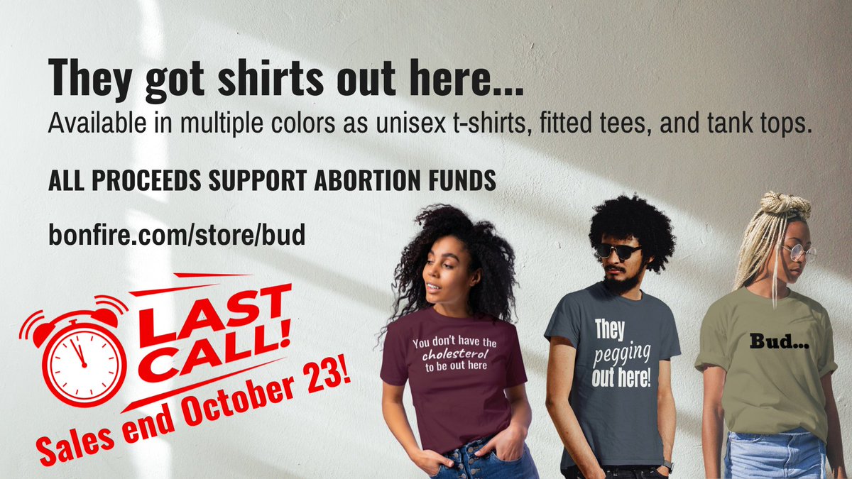 farrahparkes's tweet photo. Last call to buy shirts featuring epic tweets from @solomonmissouri! 
Sales end October 23rd. Proceeds benefit @FundMSabortions  @AbortionFunds @abortionfundpa
 and @CarolinaAbtnFnd.
BUY HERE: https://t.co/VhVDhs3C07 https://t.co/QpF9eVKT1M
