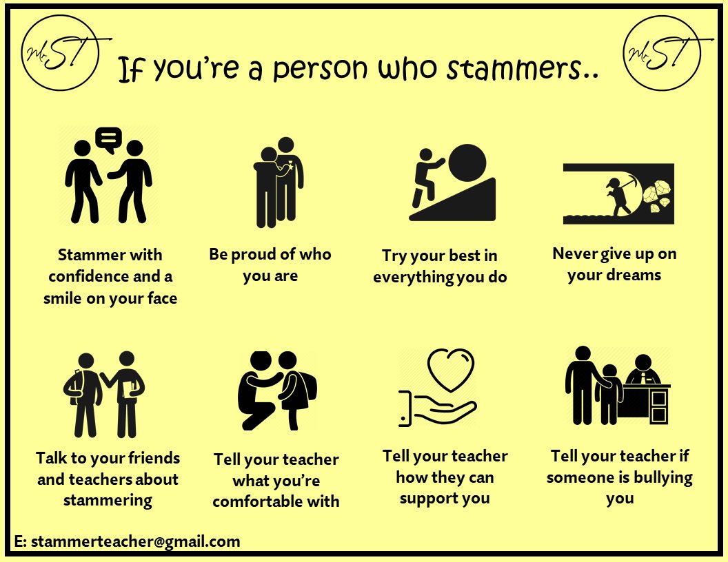 Happy #InternationalStutteringAwarenessDay! What do you know about #stammering? If you're unsure or want to learn more here are some great sites and profiles to look at 
@rcslt_bulletin <a href="/ascstammering/">Action for Stammering Children</a> <a href="/stammer/">STAMMA</a> #mySLTday #slt2b
Posters are from <a href="/stammer_teacher/">Mr ST 🌋</a>