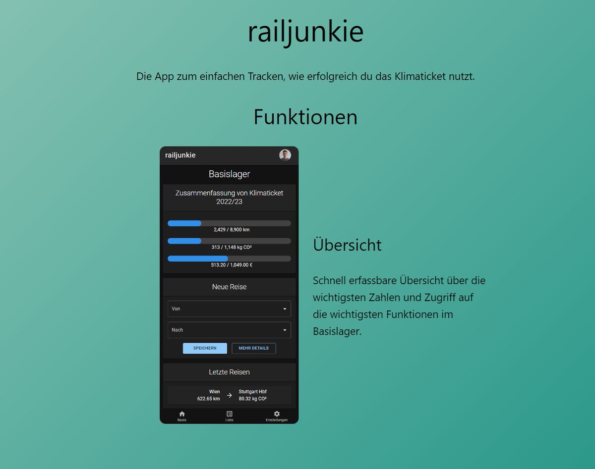 _janloehr's tweet photo. Not my usual content, but still dear to my 💚 Presenting -railjunkie- It's a web app, which helps you keep track of your train travel expenses / savings in regard to your #Klimaticket😁Try it out at https://t.co/SVBjj5m70E or learn more at https://t.co/73Xn9chFlE - it's free 🛤️ https://t.co/j5rPjFqIuE