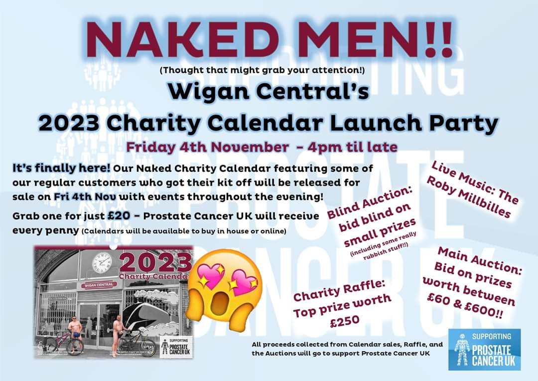 Our regulars have stripped off😲for this amazing charity and we'll be launching it with a Prostate Cancer Naked Calendar Launch Party 🥳
Events all evening with Live Music with The RobyMillbillies, Charity Raffle, a Blind Auction and a Main Auction prizes worth between £60 &amp; £600