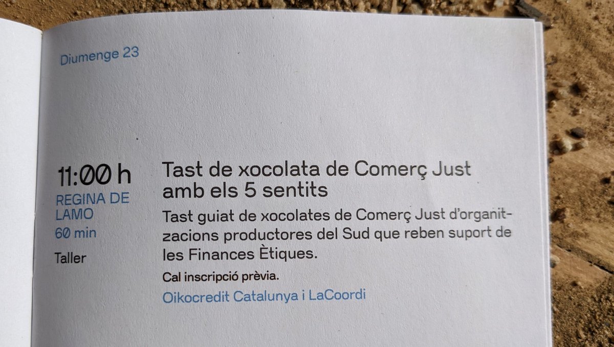 elborronet's tweet photo. I si us agrada la manduca i l'agroecologia, demà no us podeu perdre:
- 11h. Tast de xocolata de comerç just, amb @OikocreditCat i @LaCoordiCat.
- 12.30h. Debat 'Com arriba del camp a la taula?', amb @arrandeterra_ @Somecologistica @rutescompartid @coopolis_bcn #Einateca

#FESC22 https://t.co/XpCUWyVZaH