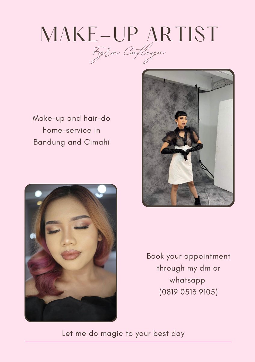 fyracatleya's tweet photo. Halo! buat teman-teman yang butuh MUA daerah Bandung dan Cimahi, boleh hubungi aku melalui dm atau whatsapp ya 😉
Portfolio bisa lihat di ig @/fyracatleya
Thanks
#muabandung #muacimahi #muawisuda #muabridesmaid #muagraduation https://t.co/UXiEBdDdzM