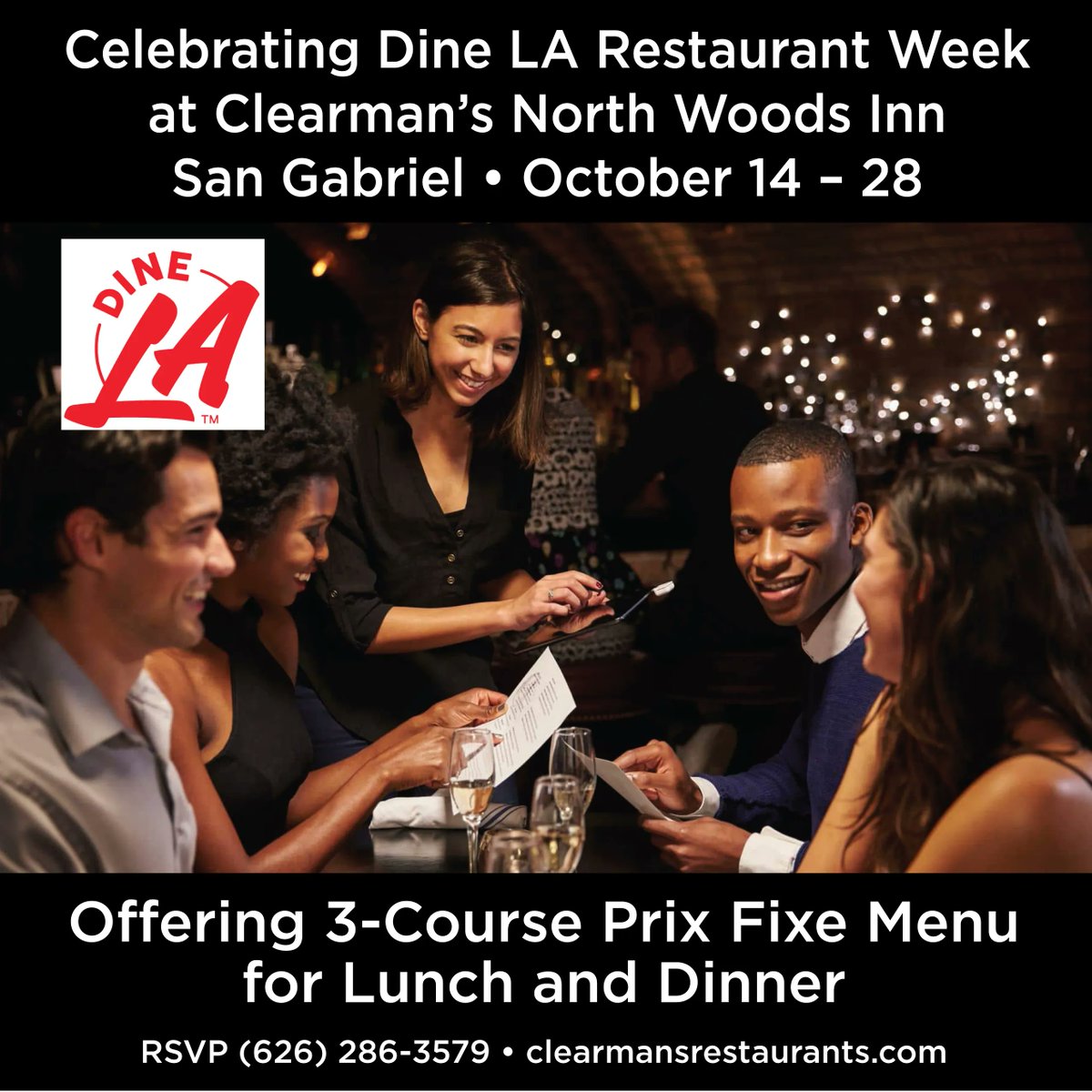 northwoodsinnsg's tweet image. Gather your friends at #Clearmans #NorthWoodsInnSanGabriel by enjoying the #DineLARestaurantWeek 3-Course, Prix Fixe Dinner - 16-oz Boneless Prime Rib (new to our menu!) or BBQ Chicken and Ribs or New York Steak and Scallops. Info:  bit.ly/3bOUutZ (626) 286-3579