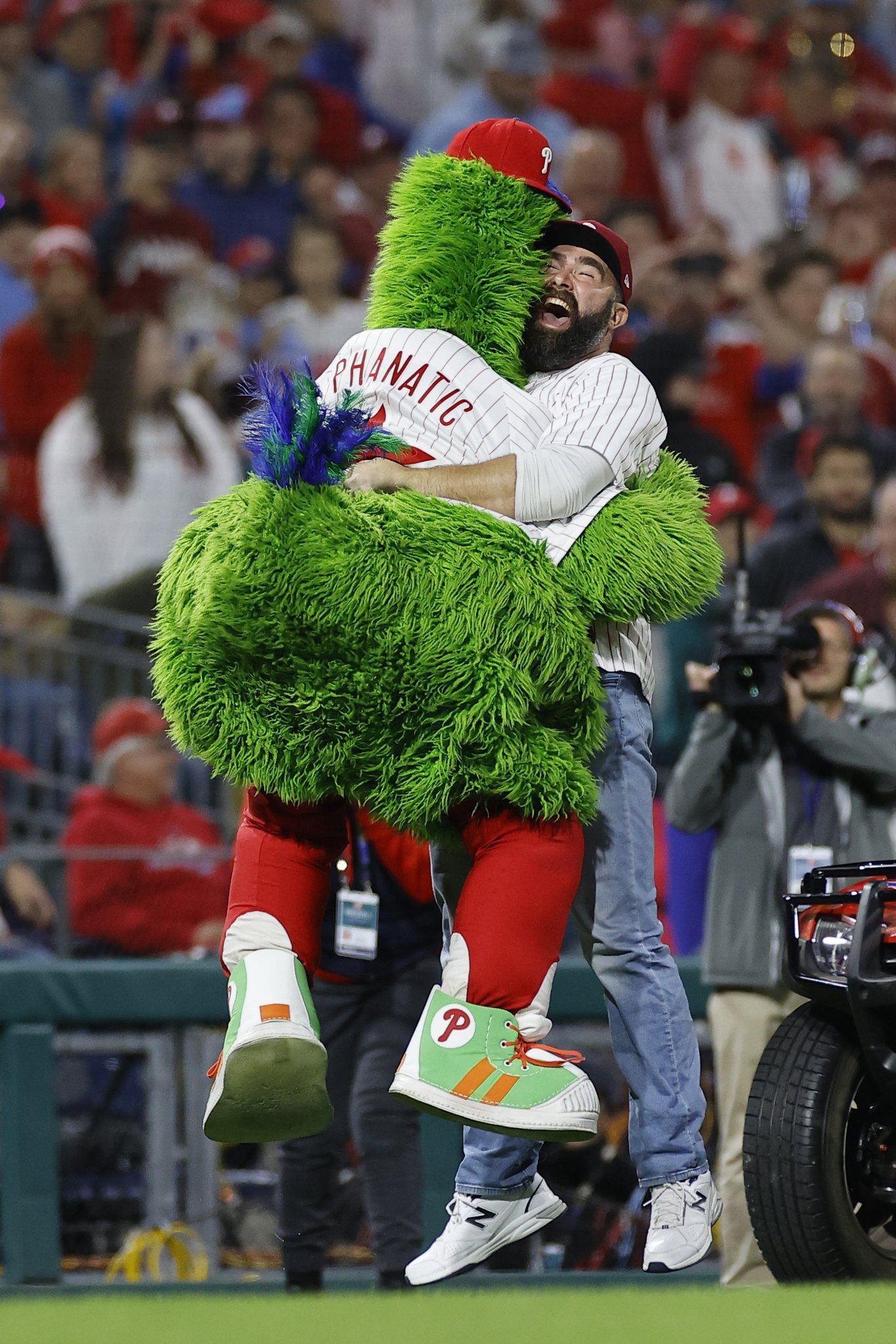 John Clark on X Jason Kelce was so fired up at CBP last night he picked  up the Phillie Phanatic off the ground He thought he broke the Phanatic   Is there