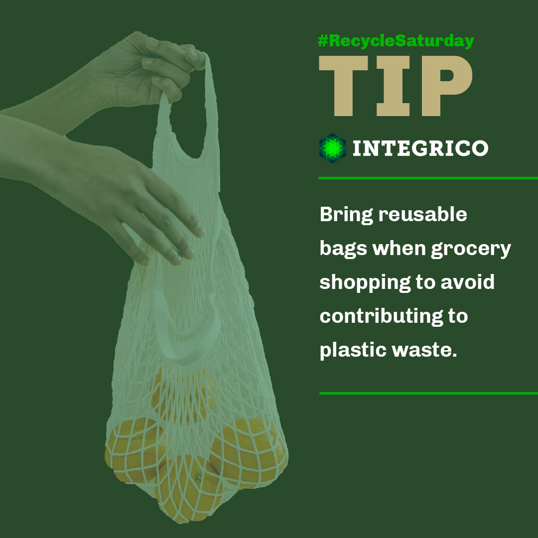 IntegriCo_'s tweet image. #RecycleSaturday Tip No. 7: Bring reusable bags when grocery shopping to avoid contributing to plastic waste. Plastic grocery bags are NOT recyclable! bit.ly/2JyoWeF