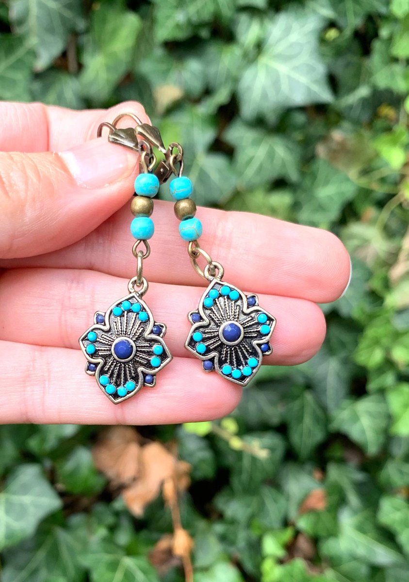 #Kaybejeweled #etsy shop: Turquoise Western Boho Floral Earrings - Bronze Leverback Earrings - Statement Jewelry etsy.me/3eUhGO5 #westernearrings #turquoiseearrings #bohoearrings #statementjewelry #Kaybejeweled