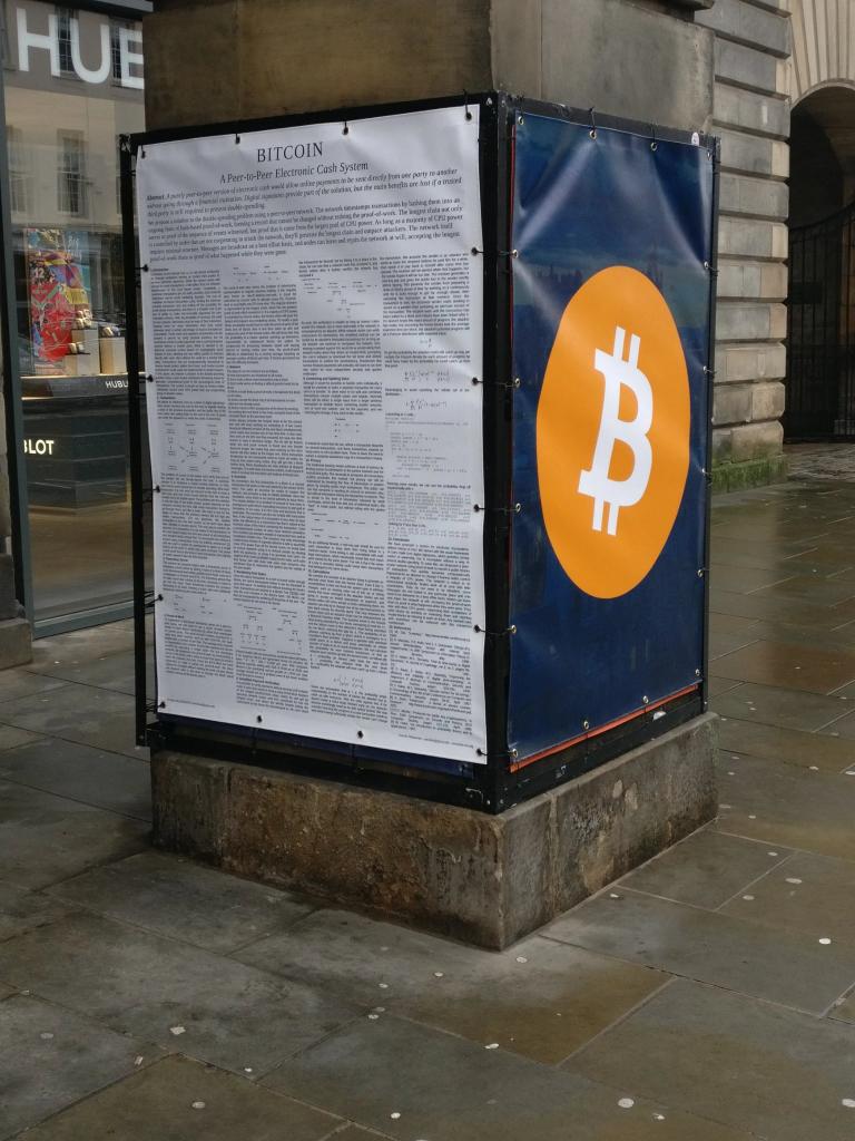coinbudz's tweet photo. #Bitcoin whitepaper spotted on full display in Scotland streets. https://t.co/NeuQZjzEMP
