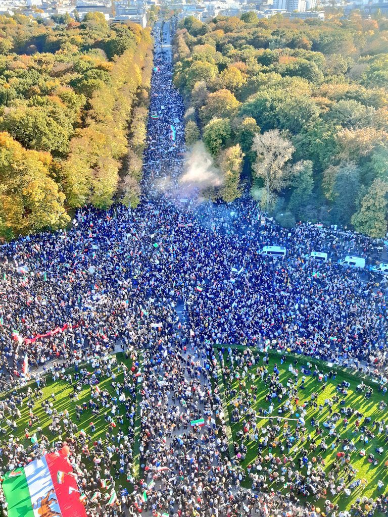 One of the biggest rallies Iranians have ever had abroad, if not the biggest, to support Iranians' quest for freedom &amp; Justice inside the country. With all differences, here, unity against the Islamic Republic is the central theme. #Berlin #MahsaAmini #مهسا_امینی #IranProtests