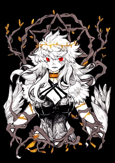 Witchtober - Inktober  - 7 :  Morrigan #oc #Inktober #drawtober #ink #gold #witchtober  #art 