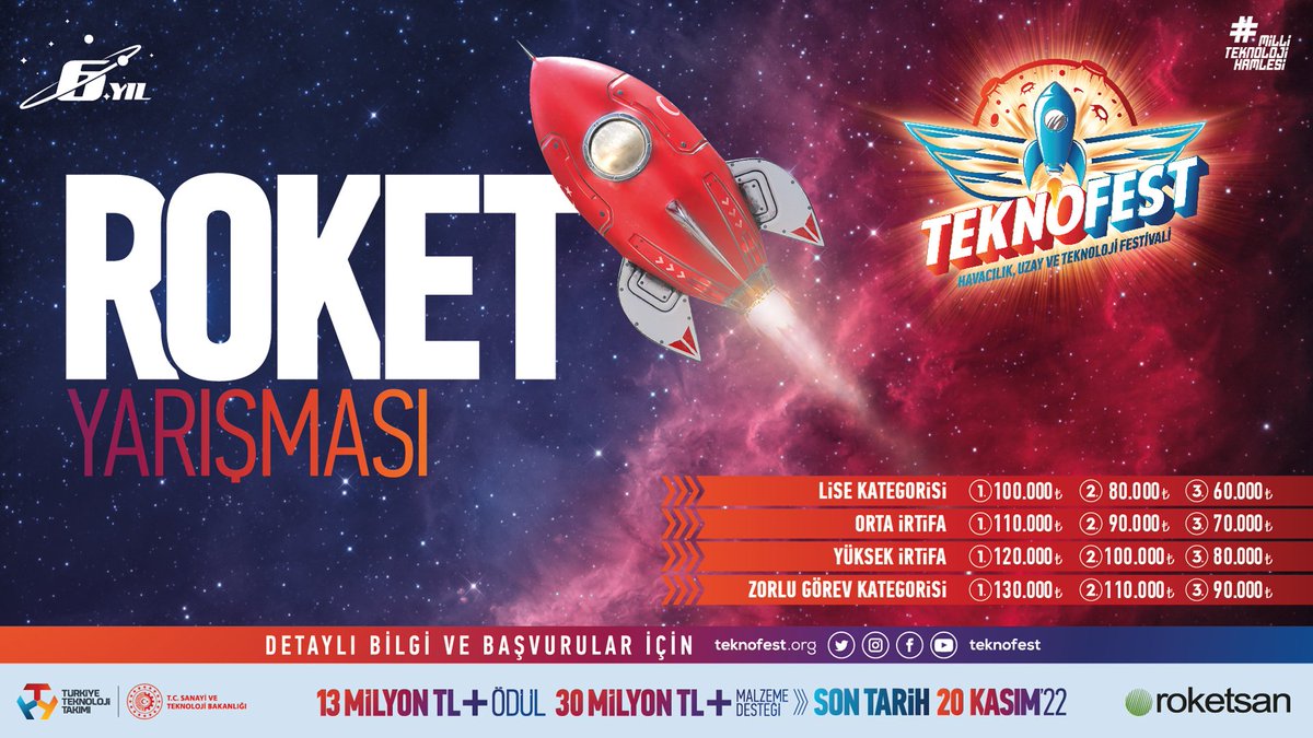 3 🚀 2 1 Ateş...💥 #TEKNOFEST2023 Roket Yarışması için hazırız! ⏻ Son Başvuru Tarihi: 20 Kasım '22 ➤ mth.tc/Roket ♡ @roketsan