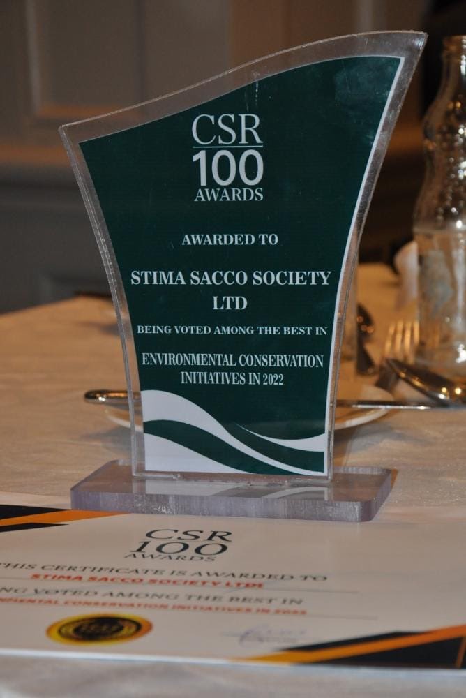 stimasacco's tweet photo. We are delighted to have emerged the best Sacco under the Environmental Conservation Initiatives in 2022 at the #CSR100AWARDS Gala Dinner held at the Fairmont The Norfolk Hotel. Thank you for your support and your vote. #SaccoYanguMaishaYangu #BestSacco @WilsonWahome @Jokulova https://t.co/aP0b1OL5aK