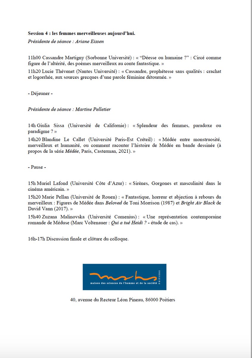 APLAES1's tweet photo. Colloque international à l'université de Poitiers les 17 et 18 novembre 2022 "Les figures féminines merveilleuses de l'Antiquité et leur réception des origines à nos jours". https://t.co/xBUpG4p9YV