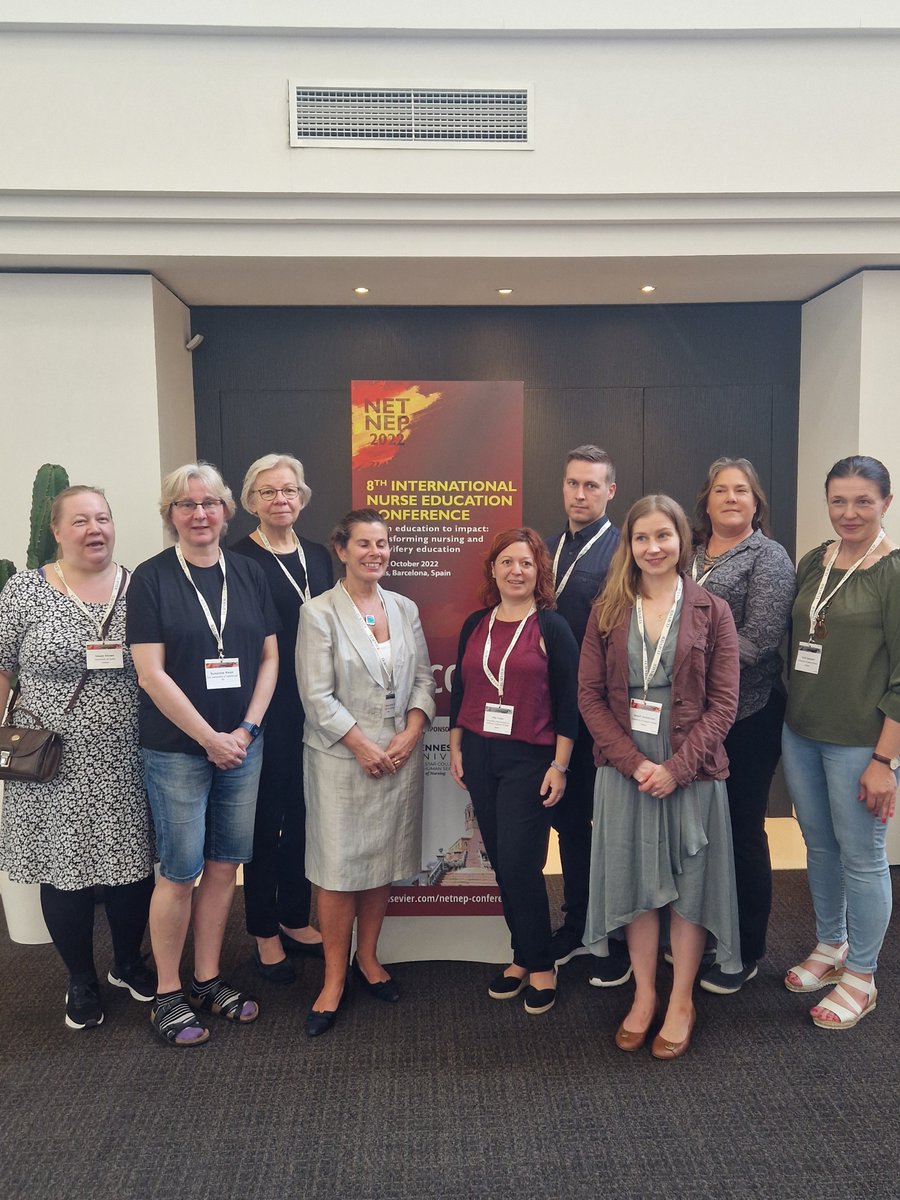 Michelle_Camill's tweet photo. Such an awesome team! Love working with these amazing nurse educators and absolutely loved sharing our Erasmus+ work on New Nurse Educator Education at the #NETNEP2022  @Juhapajari @LeenaSalminen10 @Imanelonen @pfusterinf @SaaranenTerhi @AnneliVauhkonen @EahstuartA @UMmtnursing https://t.co/QZAXQbT9FO