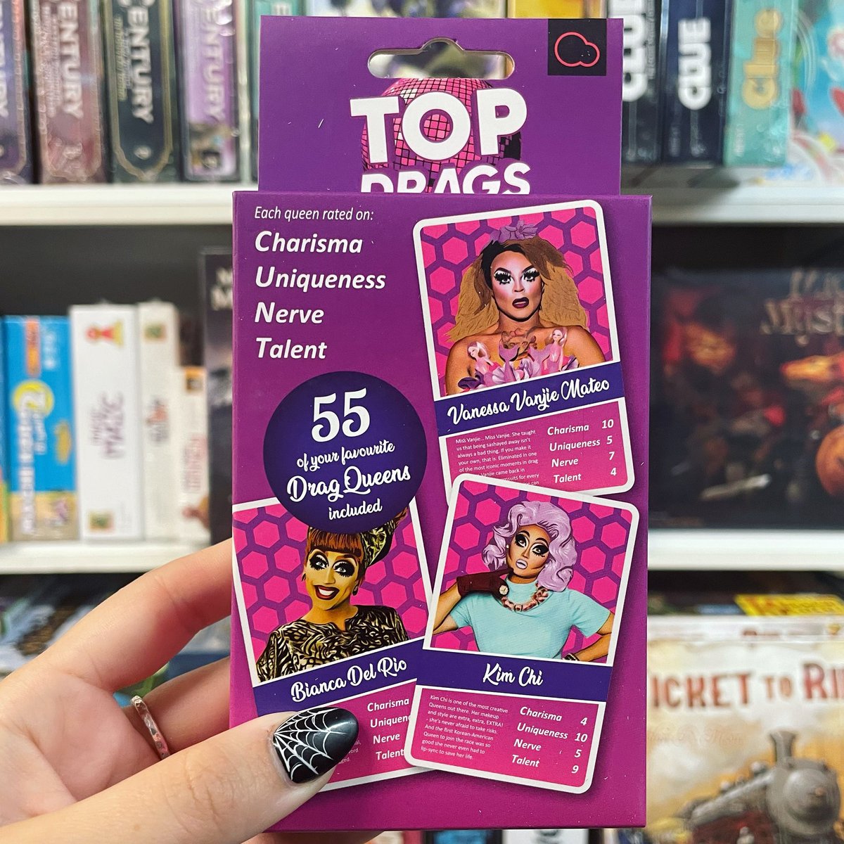 ubercoolstuff's tweet photo. Battle your favourite drag queens against each other in this fierce card game! Get together with your friends to see which queens should shantay and which should sashay away. #shop519 #getdtl #topdrag #dragqueen #rupaulsdragrace #game #play #cardgame #shoplocal #shopsmall https://t.co/Gf2ErA1z2L