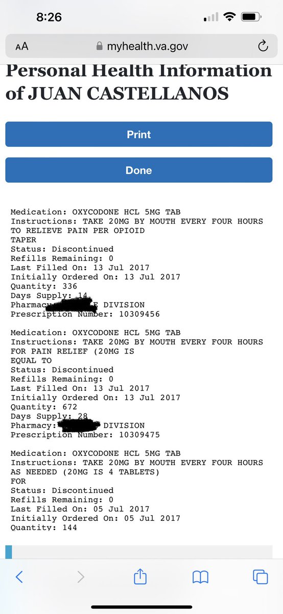 JCC707_TMM's tweet photo. Please don’t ever think for second the Veterans affairs Hospital gives a fuck about you. The VA was dishing me over 1500 perc 5s and 40s a month. Here’s the proof. They legit want me us. Dead. #coldturkey #cleannow #addictionsux #youcangetcleantoo #please #dontgiveup https://t.co/ldnqEWZhuw