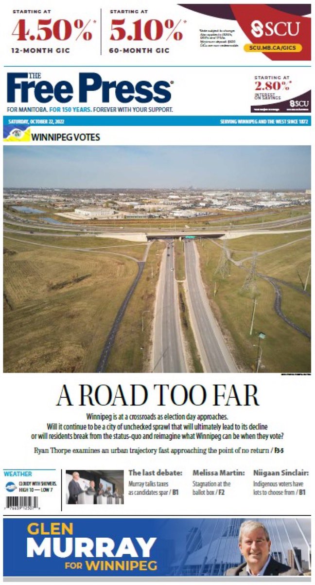 BrentToderian's tweet photo. BREAKING: This outstanding &amp; really important article is on the front page of its city newspaper right before a municipal election. It’s on Winnipeg, but it applies to MANY cities. Every city should have this. I’m interviewed, with @StrongTowns &amp; others. https://t.co/bRoeXmFxcV https://t.co/gsLjT2Ecss