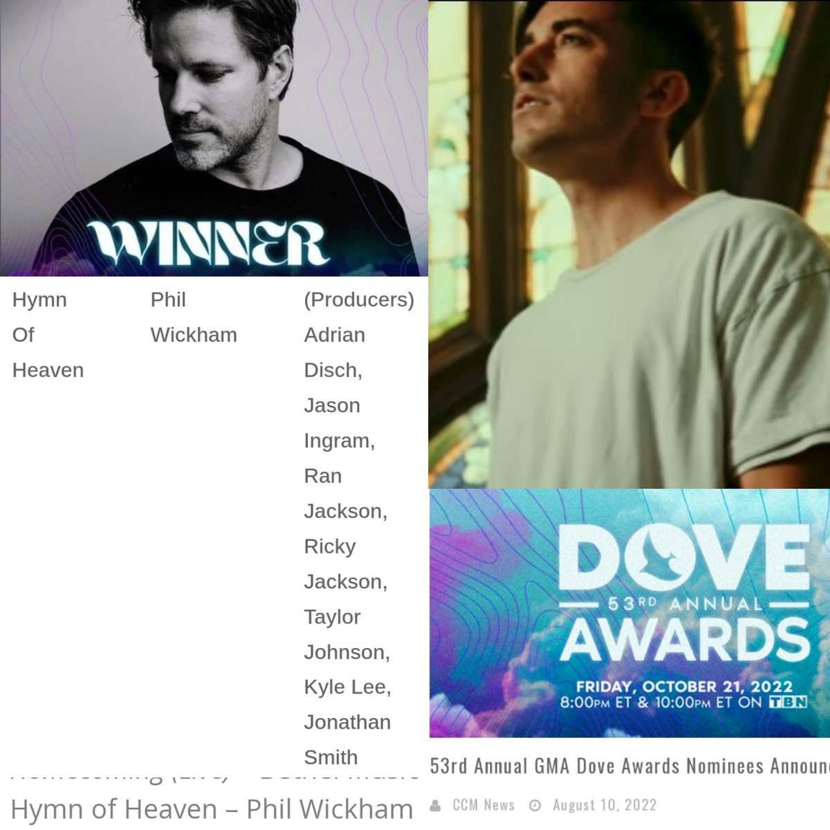 Super proud of my twin cousins who recvd another Dove award for Phil Wickham's beautiful song,
" Hym of Heaven." Grammy artists and multiple Dove Awards, these two are role models to me &amp; some of the best Christian songwriters I have ever heard. ❤️