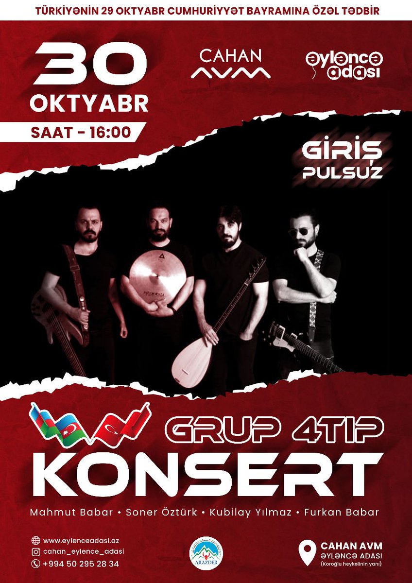 30 Ekim Pazar günü; Başkanlığını Serpil Önal'ın yaptığı, Araz Doğa ve Azerbaycan Kültür Derneği tarafından düzenledigimiz 29 Ekim Cumhuriyet Bayramını Nahcivan MR'da kutlayacağız.
İki Devlet Bir Millet olarak Nahcıvan'da buluşalım, bekleriz.