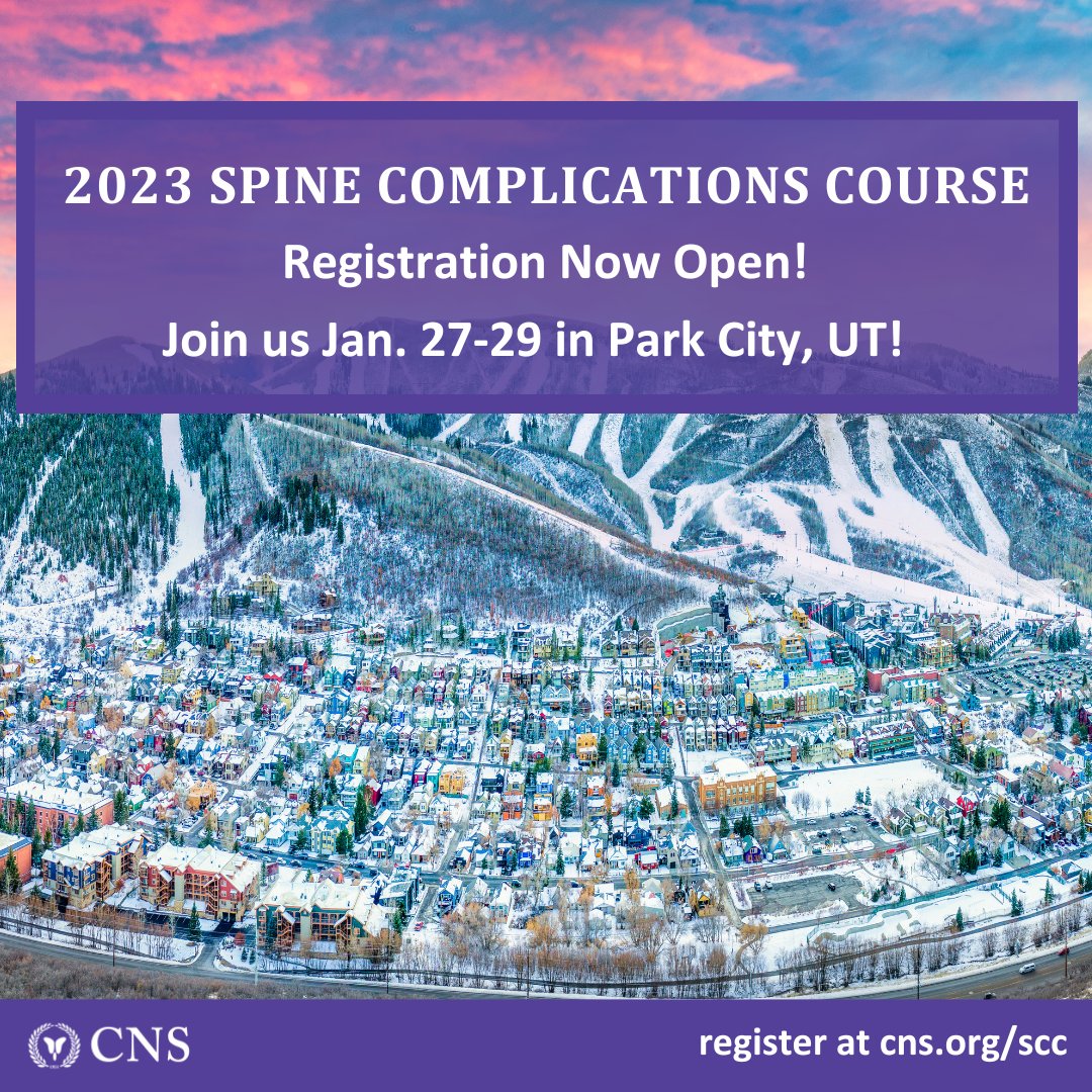 Enjoy beautiful Park City, Utah when you attend the 2023 Spine Complications Course, Jan. 27-29! This course provides a peer review forum for the discussion of complications related to spinal surgery. Register today: cns.org/scc #spine #complications #parkcity #nsgy