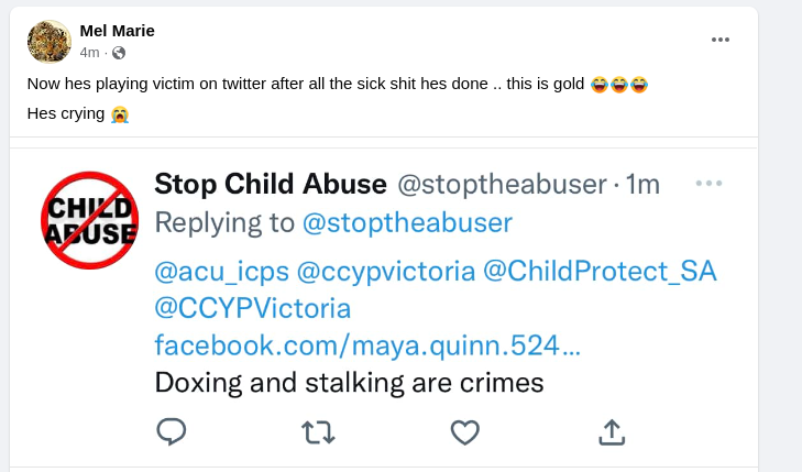 stoptheabuser's tweet photo. Narcissist Melissa Lorimer enjoys endangering her own child by committing illegal crimes online while Child Protective Services is watching.
#OpDetox #Narcissist https://t.co/MANFAIVka3