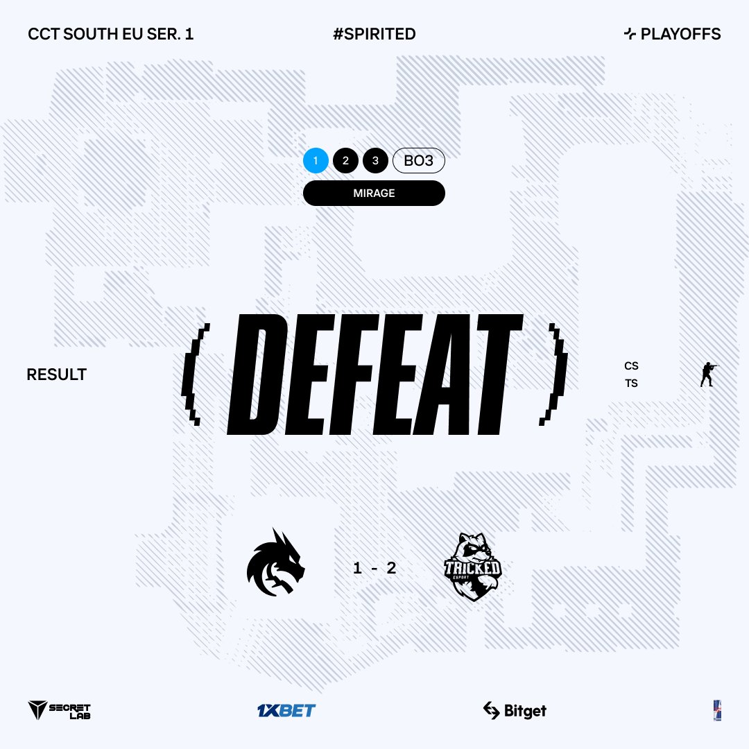 We lost the series to @TRICKED_esport. GG! We are out of CCT South Europe Series #1. #SpiritCS #CSGO