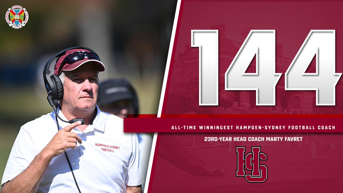 Congratulations to 23rd-year @HSC__FOOTBALL head coach Marty Favret becoming the all-time winningest football coach at @HSC1776! Coach Favret is now 144-84, surpassing legendary H-SC Hall of Fame head coach J. Stokeley Fulton (143-99-5, 1960-84). 👏🔥👏#RollTigers🐅 #ODAC #d3fb