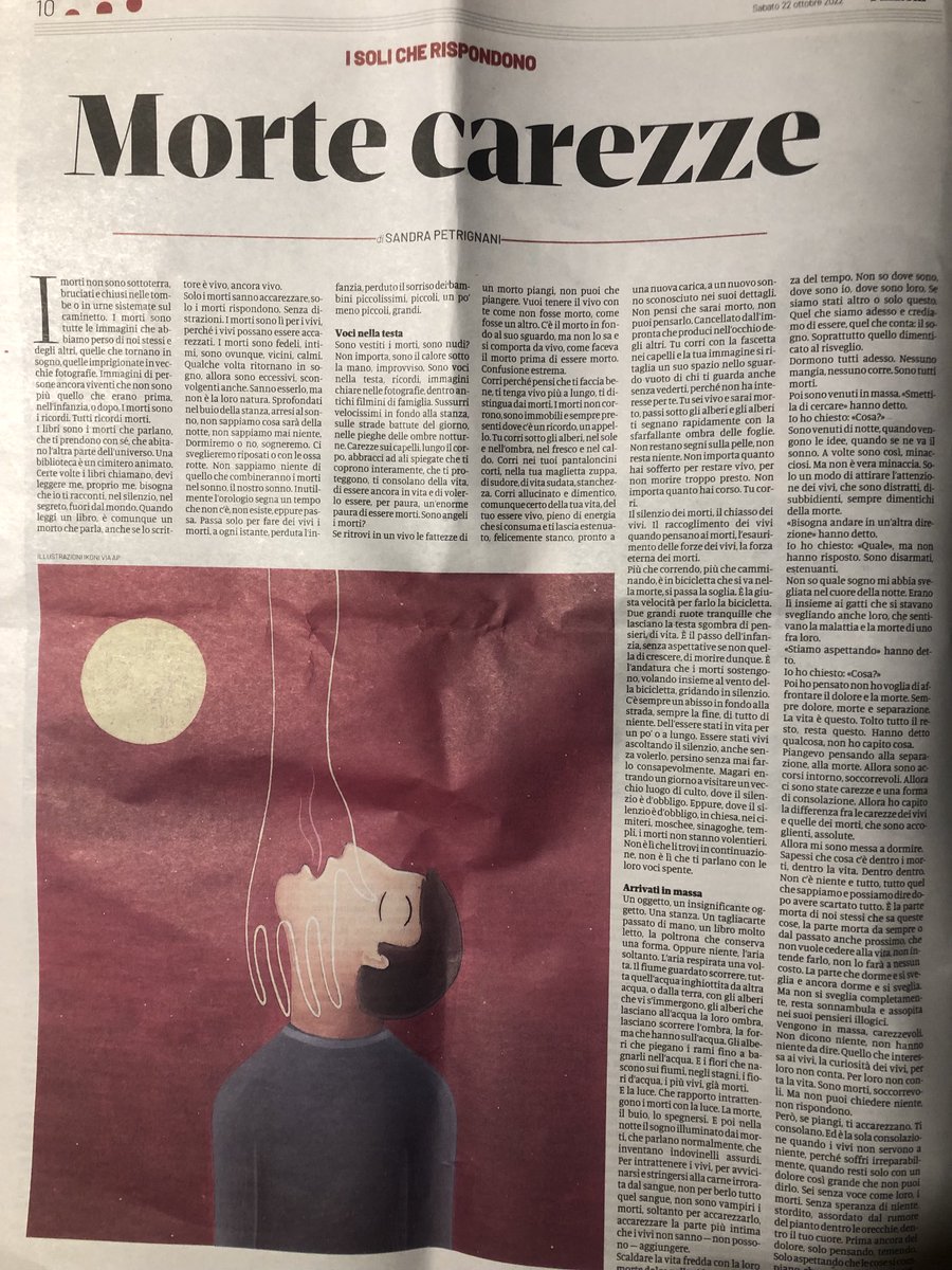 petrignanis's tweet photo. Oggi su #Finzioni, mensile letterario di ⁦@DomaniGiornale⁩  un mio racconto sui vivi che sognano i morti. O viceversa? https://t.co/Uv8u3uJMcm