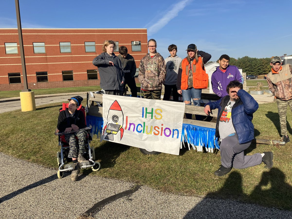 The awesome staff at Ionia High School walked the homecoming parade this afternoon. Their goal?!  To ”Soar Into Inclusion” of course!  We had a great student turn out and amazing community support. Go Bulldogs! - with Jenn Woodhams and Jamie McClintock