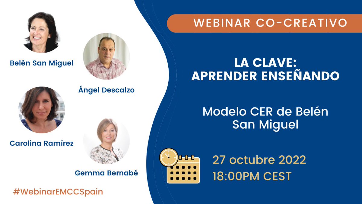 EMCCspain's tweet photo. 🗓️ 27/10 | Webinar co-creativo: #LaClave

Basado en el Modelo CER de @belensmiguel, en el próximo #WebinarEMCCSpain debatiremos sobre un estilo de liderazgo que levanta el ánimo y nos hace más eficientes ante la incertidumbre

Más info 👉 https://t.co/LfDW8EYLf8 https://t.co/bB1bi7vadV