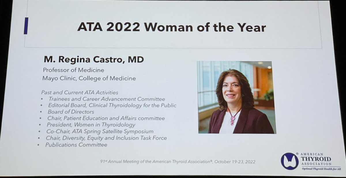 David Toro Tobon (@davidtorot) on Twitter photo Congratulations to <a href="/mrcastro123/">M. Regina Castro</a> on receiving the #ATA2022 Women in Endocrinology award!
<a href="/MayoClinicEndo/">Mayo Clinic Endocrinology</a> #Thyroid #Endotwitter Congratulations to <a href="/mrcastro123/">M. Regina Castro</a> on receiving the #ATA2022 Women in Endocrinology award!
<a href="/MayoClinicEndo/">Mayo Clinic Endocrinology</a> #Thyroid #Endotwitter