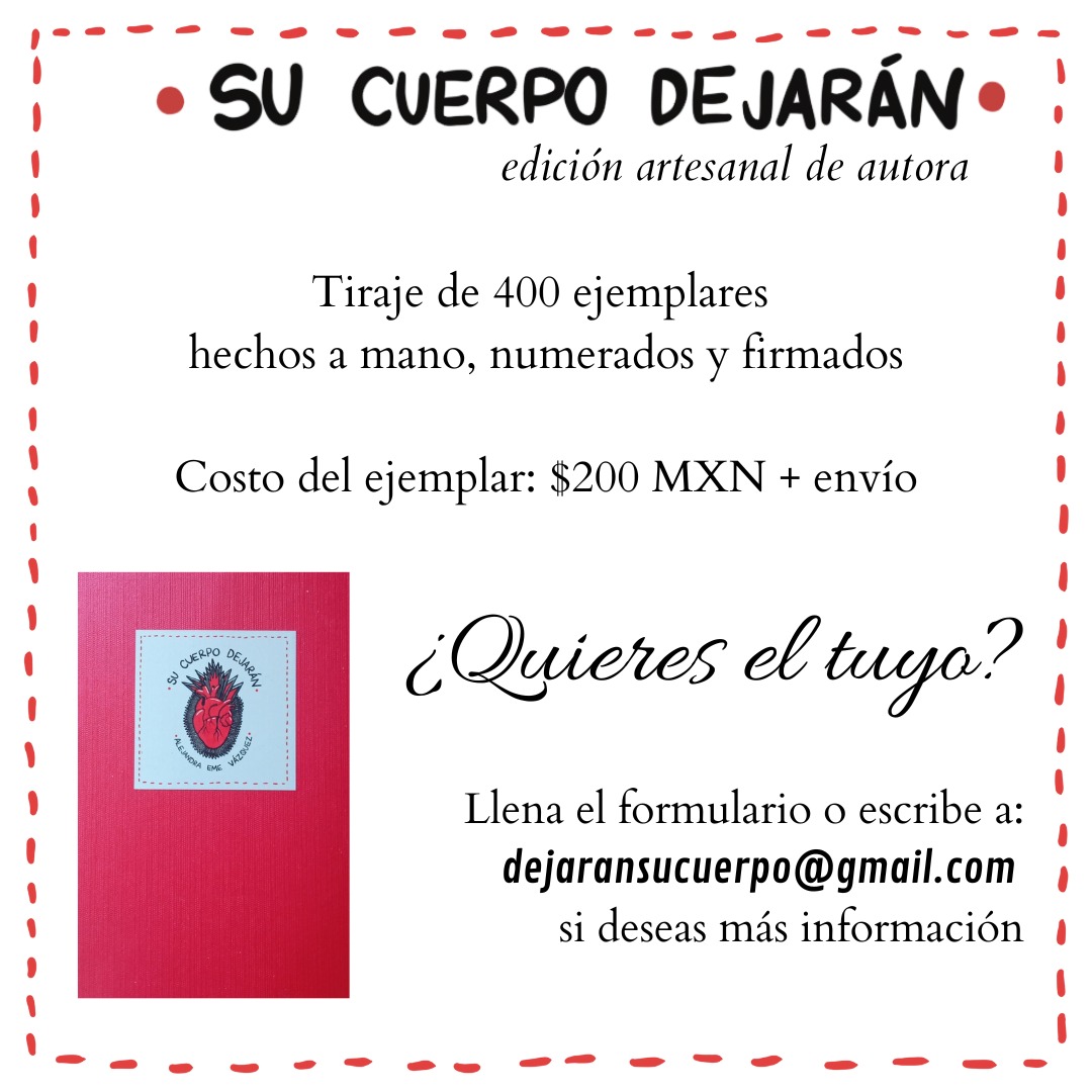 alejandraemeuve's tweet photo. Como quizá ya saben, estoy haciendo una reedición artesanal de #SuCuerpoDejarán y vengo a decirles cómo pueden adquirir un ejemplar. Todo es a mano, cada semana voy haciendo cortes y les aviso en qué tanda sale su Sucu 💜

El formulario de venta es este: https://t.co/jk45rmLWwR https://t.co/YBMioye6oj