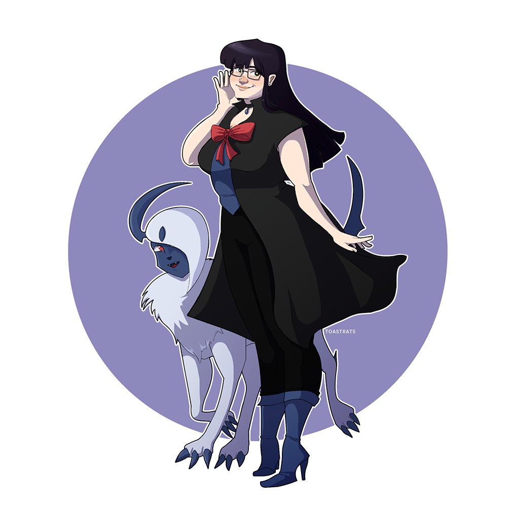 finished drawing my SIL as a pkmn trainer with her partner absol yeehaw