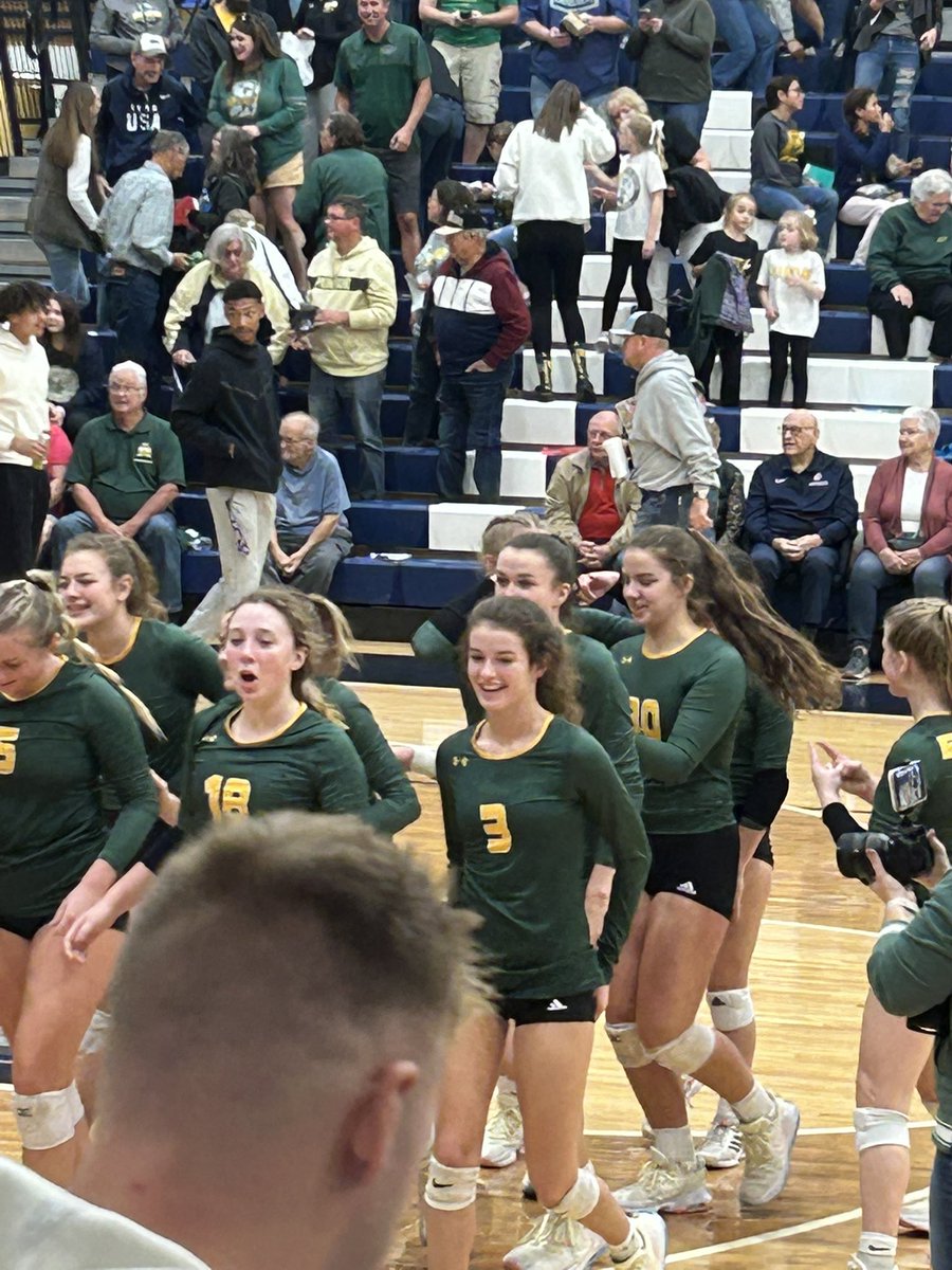 What a game!!! Down 0-2 the Lady Bison storm back in dramatic fashion to knock off undefeated Angola in set #5 22-20!  Championship will be a 6 PM vs the Delta / Bellmont winner! 🦬💪🏻💛💚🏐
