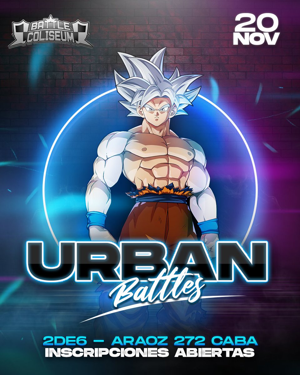 El torneo más importante de DBFZ ya tiene las inscripciones abiertas!

📅 20 de Noviembre
🗒️ start.gg/urbanbattles20…
🗺️Araóz 272 - 2de6
💰 Viaje a Brasil 

Te dejo un HILO🧵con la info completa para que no tengas dudas, y la página del evento cuenta con todo también. Sigan viendo